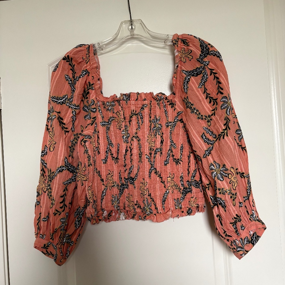 Joie floral cropped top with puff sleeves and ruching